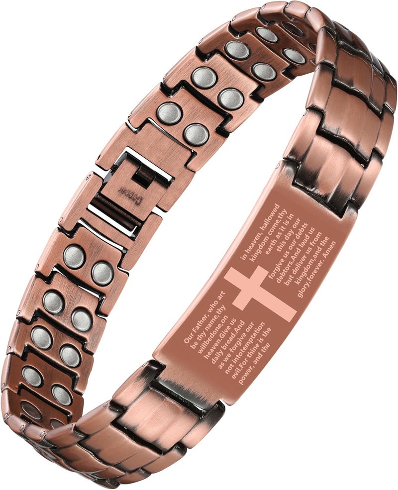 Feraco Copper Cross Bracelet for Men,Magnetic Therapy Bracelet Copper Jewelry with Powerful 3800 Gauss Magnets - Image 1